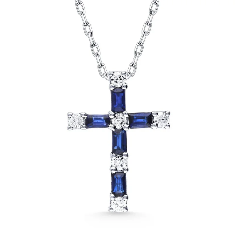 Emerald drop necklaces-14k Sapphire and Diamond Cross Pendant Necklace