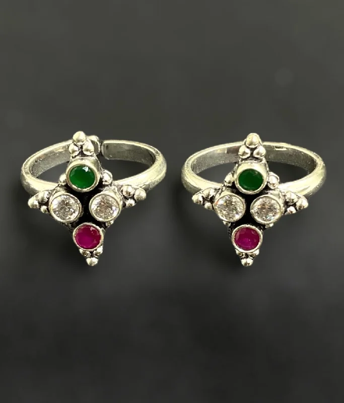 Wide halo engagement rings-The Rajanila Silver Gemstone Toe-Rings