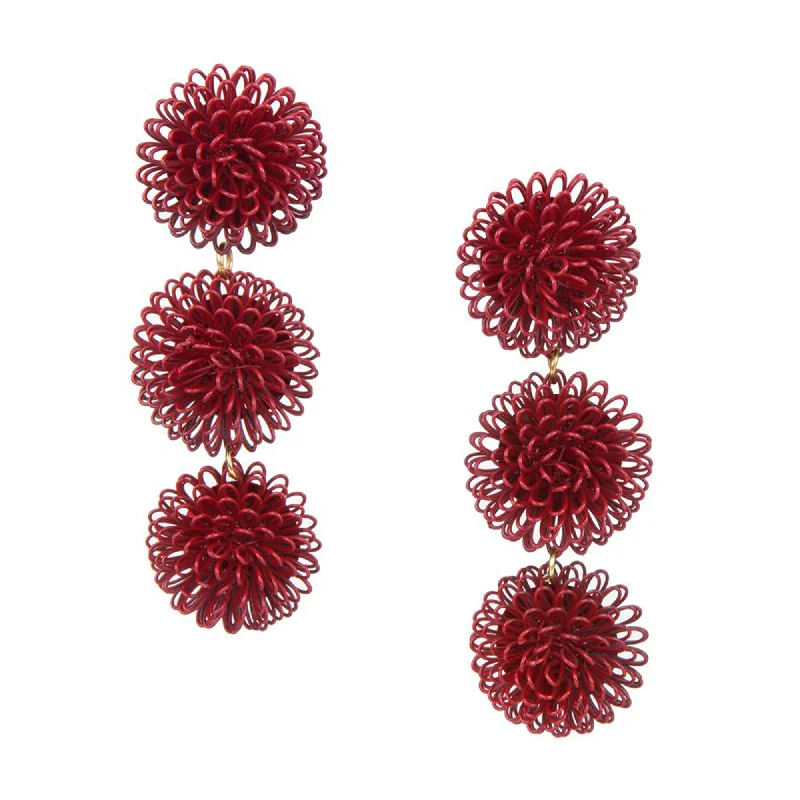 Lily motif earrings-Red Pompom Earrings