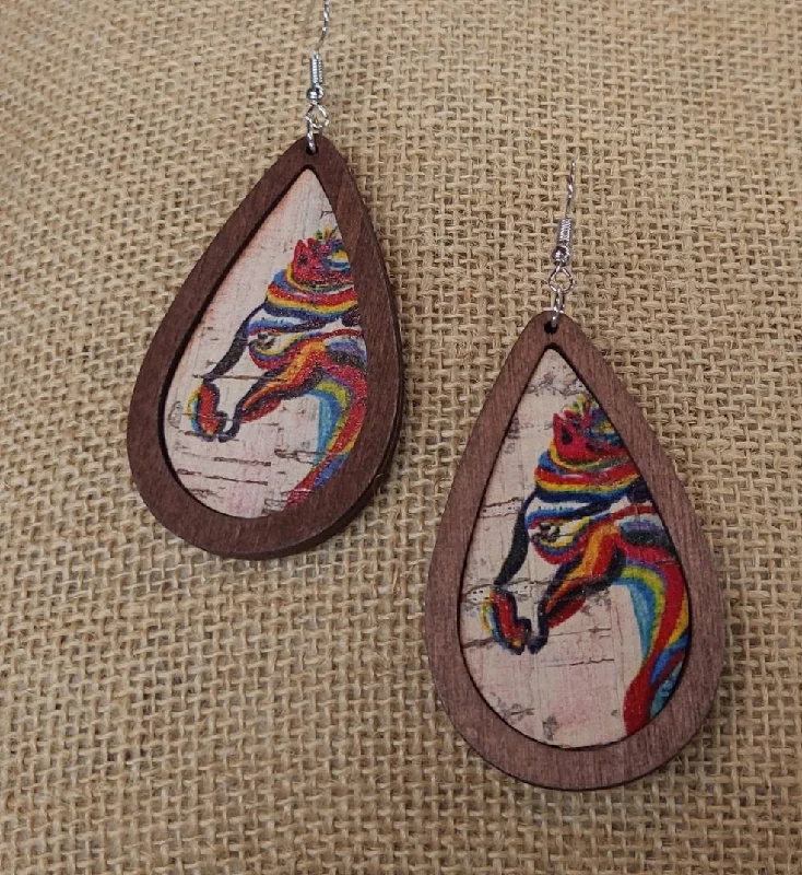 Topaz stud earrings-Horse Wood Teardrop Earrings