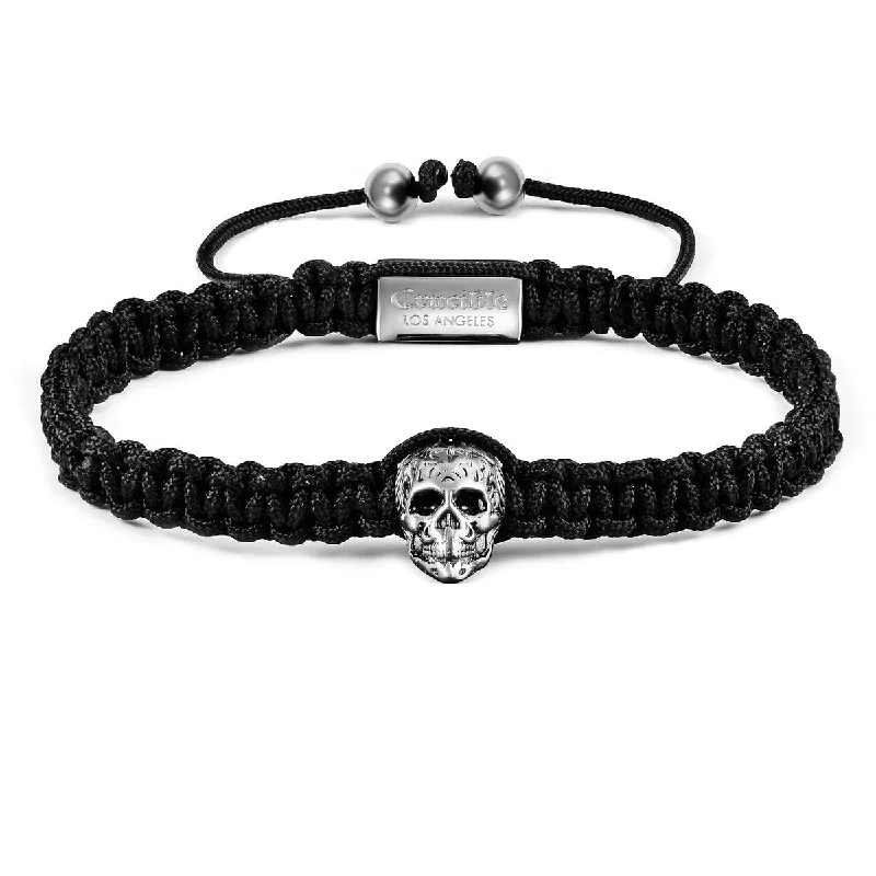 Cool wood bangles-Antique Stainless Steel Skull Nylon Cord Adjustable Bracelet