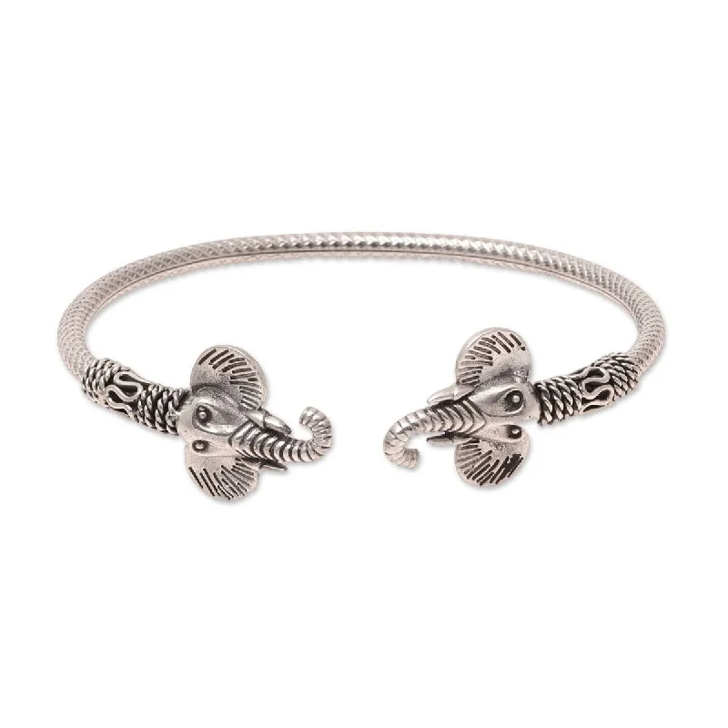 Pure link bangles-NOVICA Elephant Glory, Sterling silver cuff bracelet