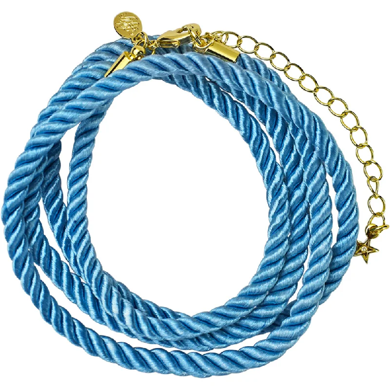 Raw braid necklaces-Twisted Sister 30" Cord Necklace (Goldtone/Sky Blue)