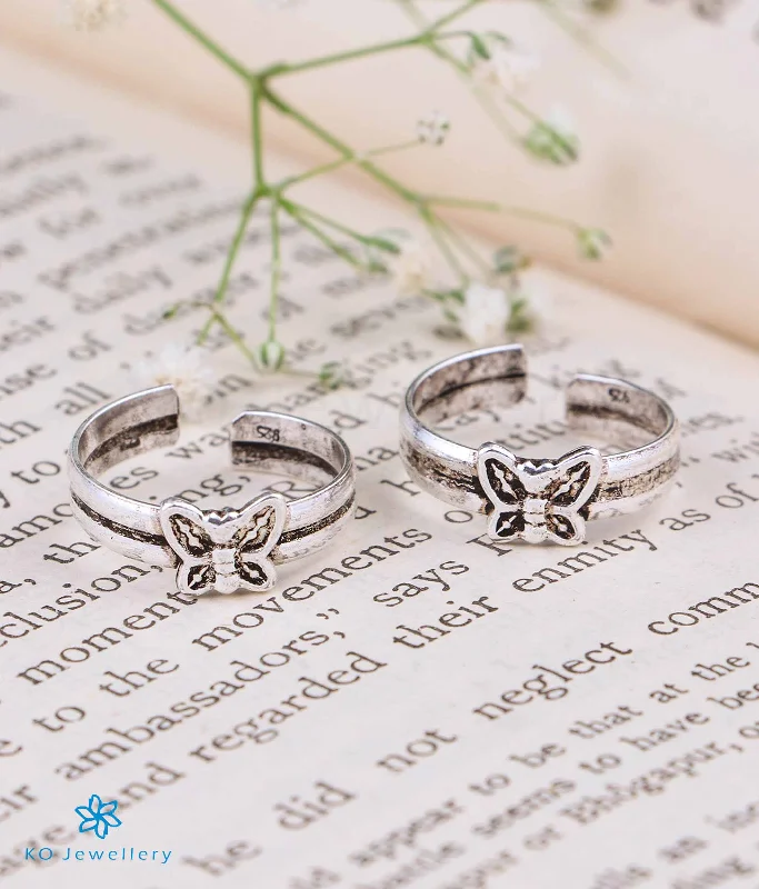 Fox motif engagement rings-The Butterfly Pure Silver Toe-Rings