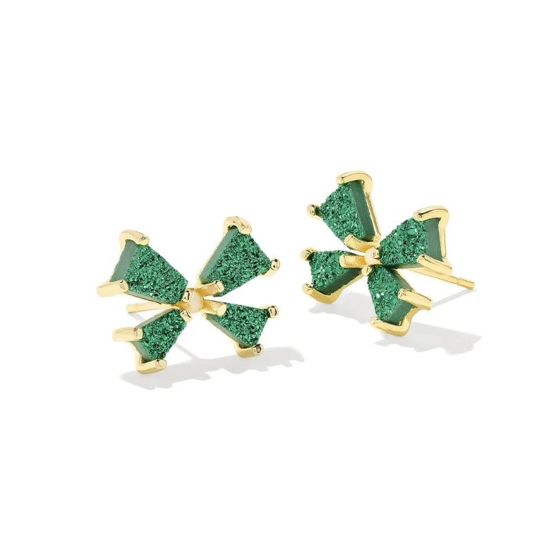 Lustrous gold earrings-Kendra Scott | Blair Small Bow Studs in Gold Emerald Drusy