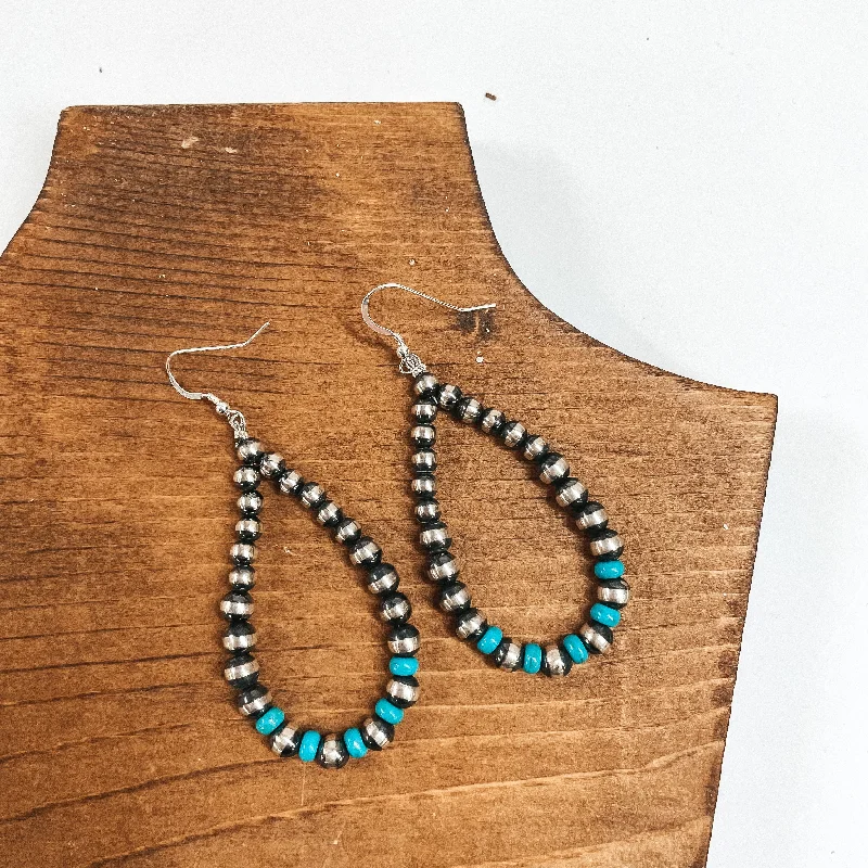 Wide statement earrings-Navajo | Navajo Handmade Sterling Silver Navajo Pearl with Turquoise Spacers Teardrop Earrings