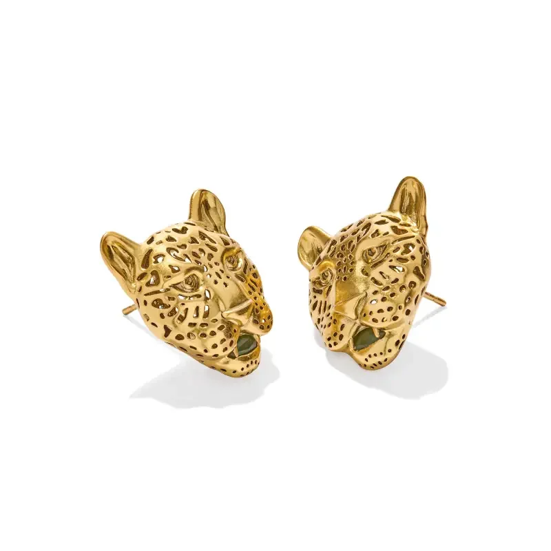 Swirl design earrings-Kendra Scott | Maura Jaguar Gold Statement Stud Earrings in Sage Serpentine