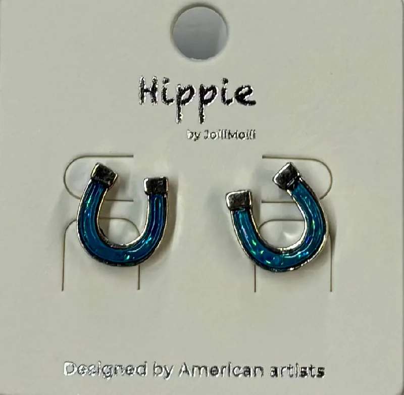 Amethyst stud earrings-Turquoise Horse Shoe Earrings