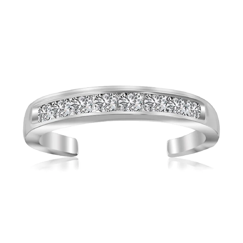 Asymmetrical engagement rings-Sterling Silver Rhodium Finished Toe Ring with White Tone Cubic Zirconia Accents