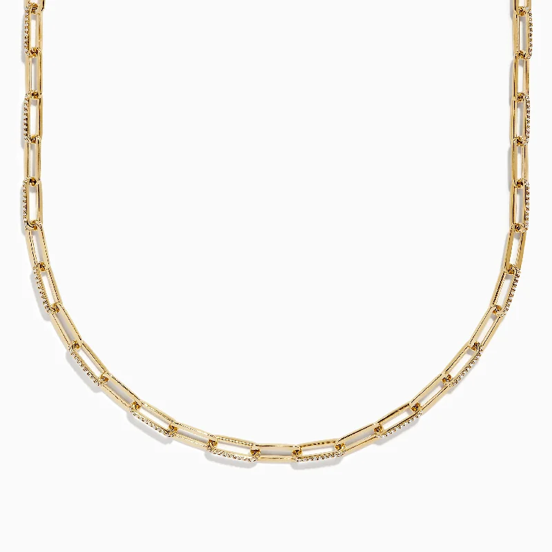 Vivid stone necklaces-D'oro 14 Karat Yellow Gold Paperclip Chain Link Diamond Necklace