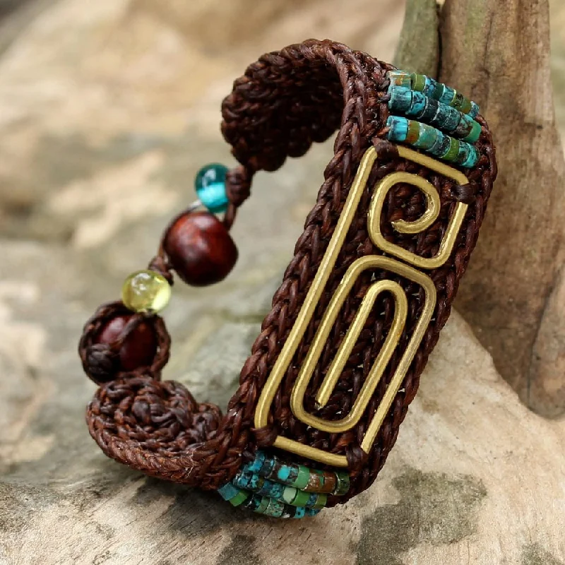 Beaded cluster bangles-Handmade Brass 'Siam Fortress' Turquoise Bracelet (Thailand)