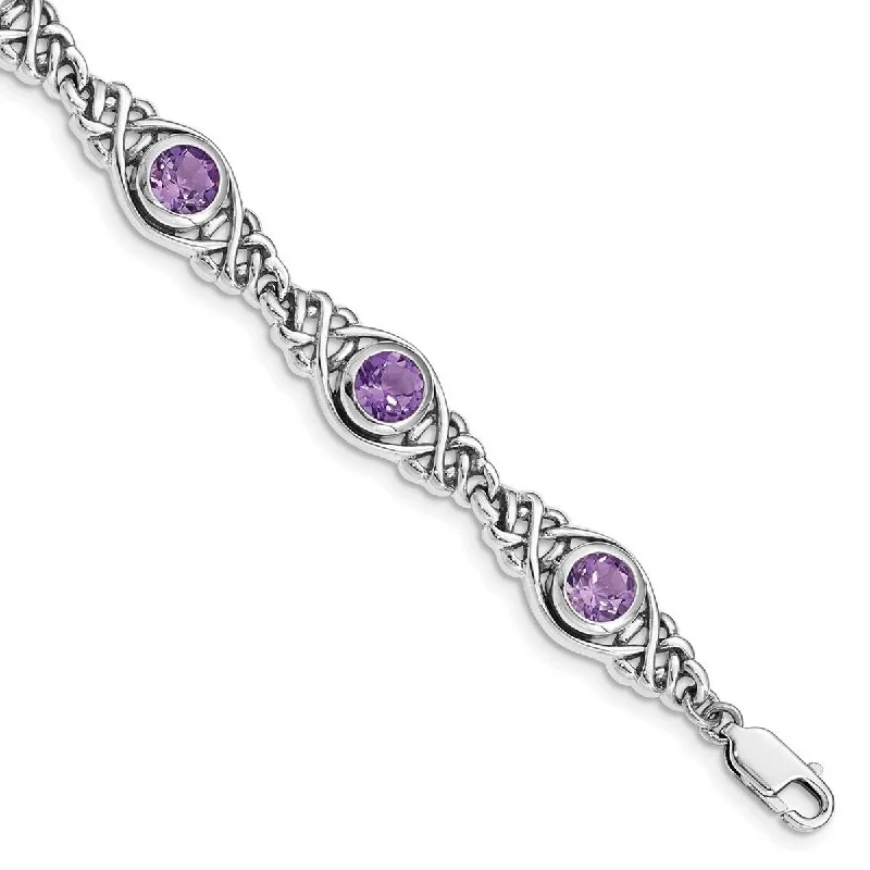 High cuff bangles-Curata 925 Sterling Silver Polished Amethyst Bracelet 7.25 Inch Lobster Claw