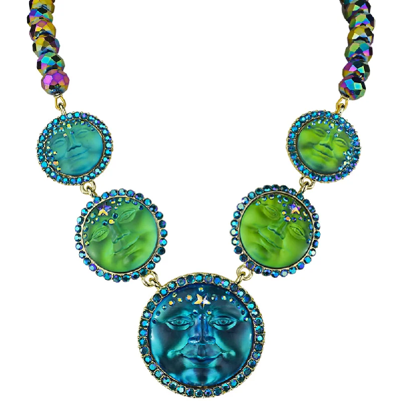 Ten-strand necklaces-Venus Mystic Seaview Moon 5 Stone Necklace (Goldtone/Mystic Green Sphinx)