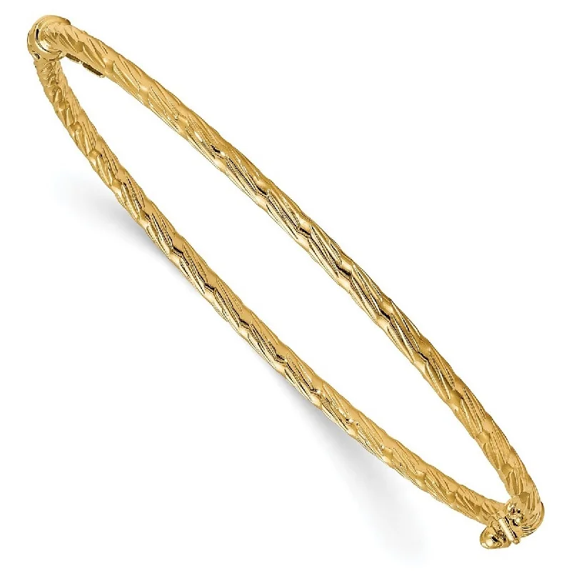 Fox motif bangles-Curata 14k Yellow Gold Textured Hinged Cuff Stackable Bangle Bracelet