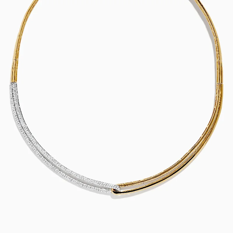 Fiber fringe necklaces-Duo 14K Two Tone Yellow and White Gold Diamond Collar Necklace, 1.37 TCW