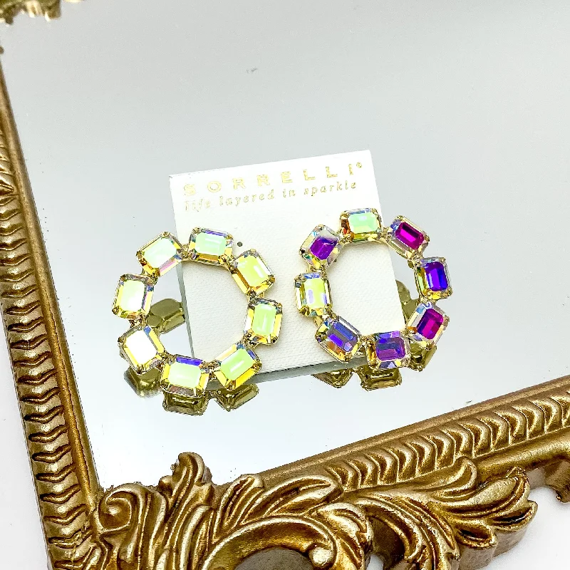 Two-tone earrings-Sorrelli | Octavia Statement Earrings in Bright Gold Tone with Aurora Borealis Crystals