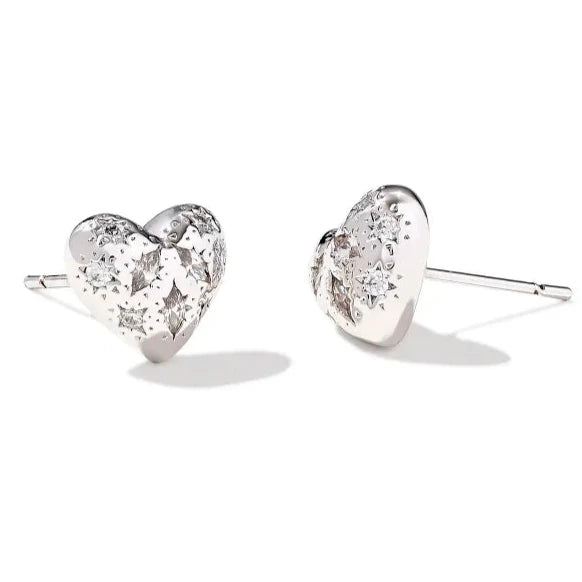 High shine earrings-Kendra Scott | Holland Silver Heart Stud Earrings in White Crystal