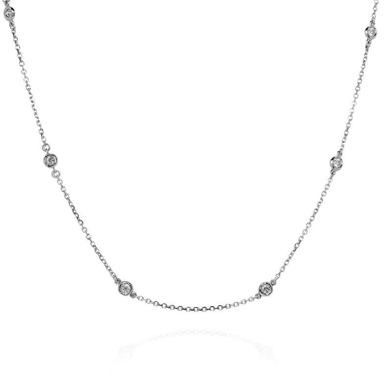 High bar necklaces-14k White Gold 18" Diamonds By The Yard Necklace