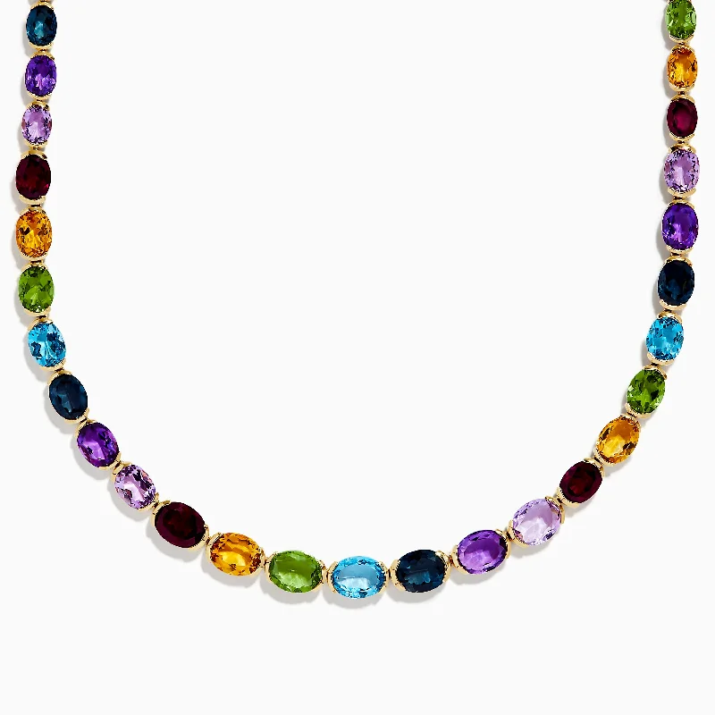 Boho beaded necklaces-Mosaic 14K Yellow Gold Multi Gemstone Necklace