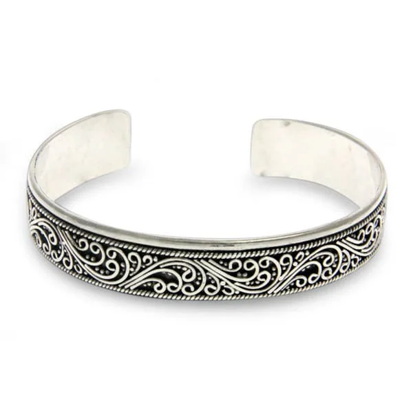 Sleek design bangles-Sterling Silver Cuff Bracelet, 'Fern Ribbon' (Indonesia) - 7'6" x 9'6"