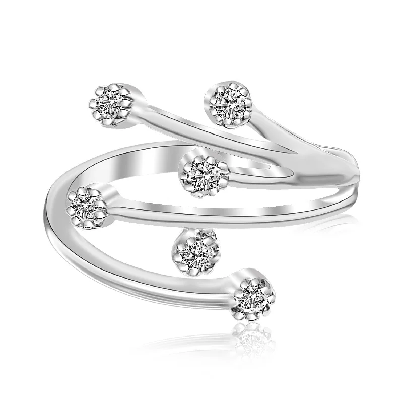 Cluster diamond engagement rings-Sterling Silver Rhodium Finished White Cubic Zirconia Embellished Toe Ring