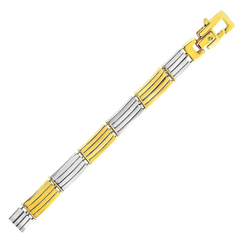 Tiny wing bangles-Mens Bracelet with Shiny Bars in 14k Two Tone Gold