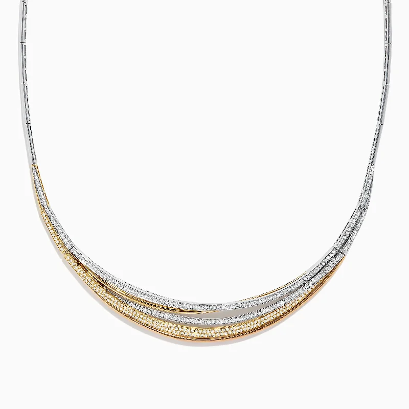 Spinel necklaces-Trio 14K Tri-Color Gold Diamond Collar Necklace, 1.33 TCW