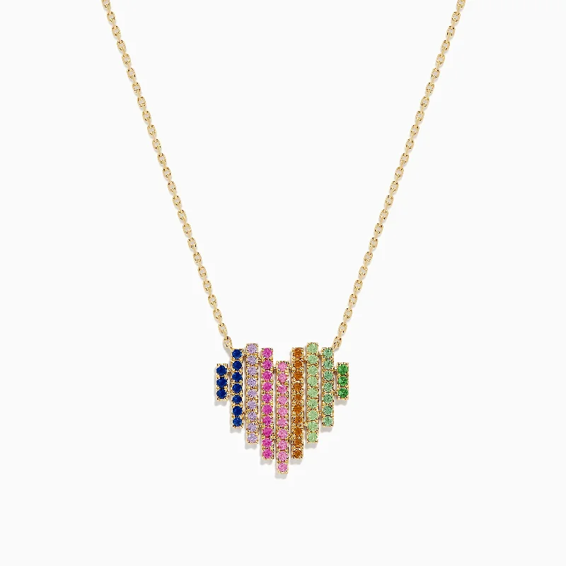 Quad birthstone necklaces-Watercolors 14K Yellow Gold Multi Sapphire Heart Necklace