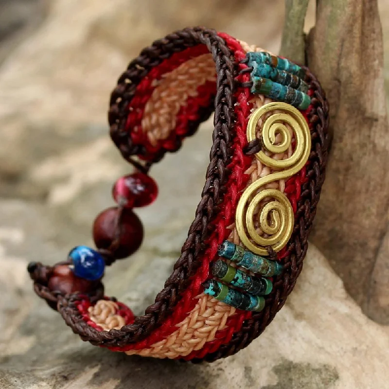 Fox motif bangles-Handmade Brass 'Siam Spirals' Turquoise Bracelet (Thailand)