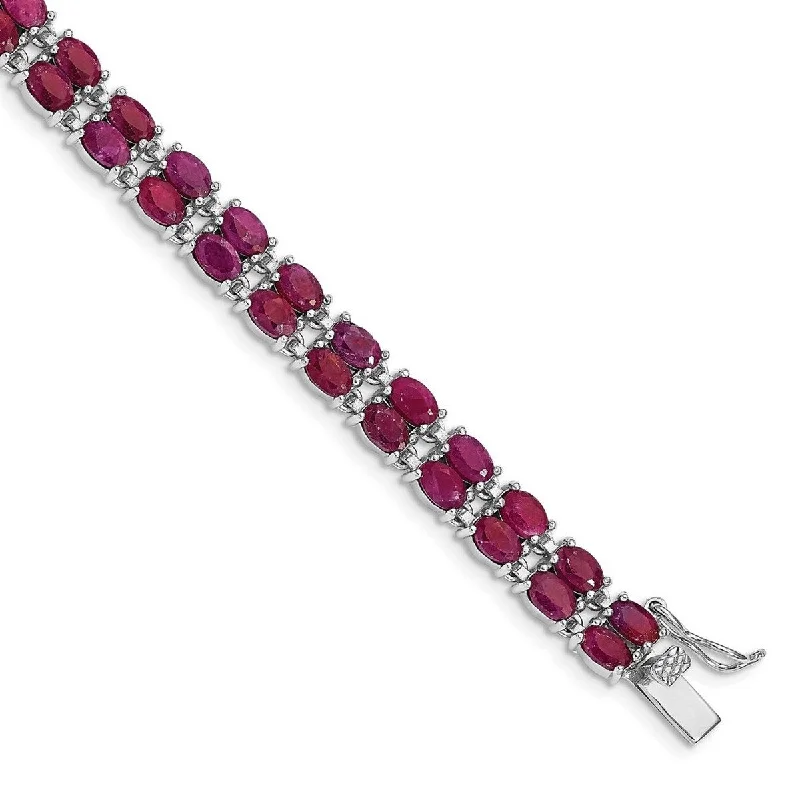 Glossy silver bangles-Curata 925 Sterling Silver Polished Box Catch Closure Ruby Bracelet 7 Inch Box Clasp