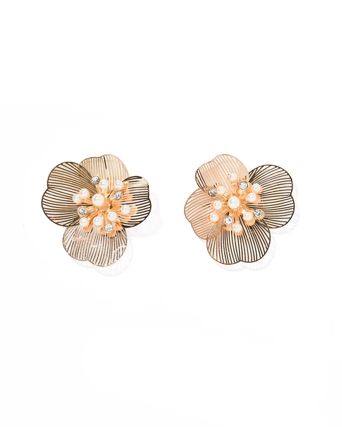 Textured disc earrings-Linny Co | Vanessa Flower Stud Earrings in Gold