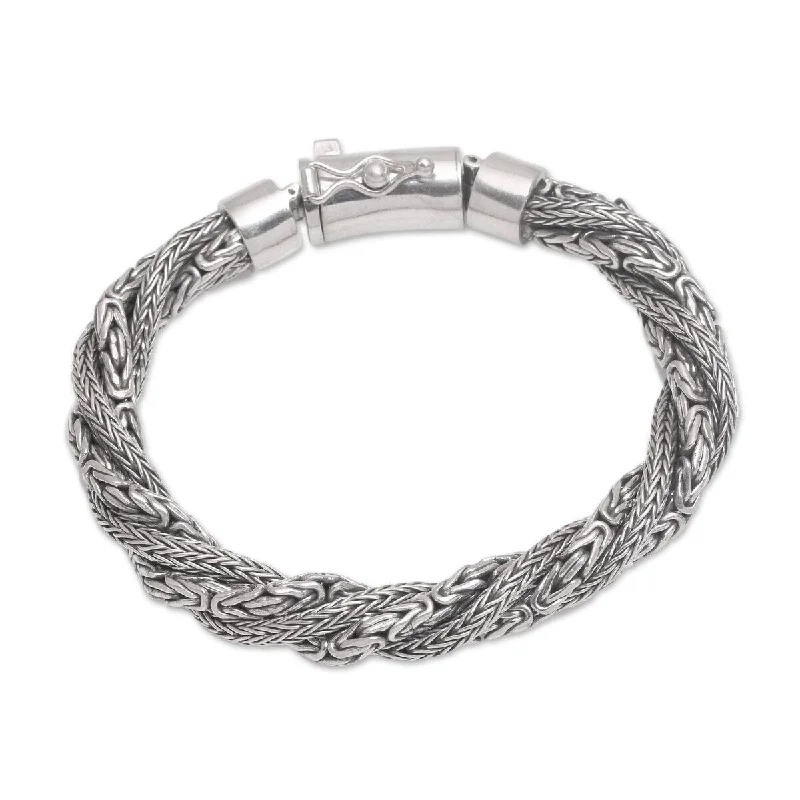 Layered metal bangles-NOVICA Basuki Dragon, Sterling silver chain bracelet