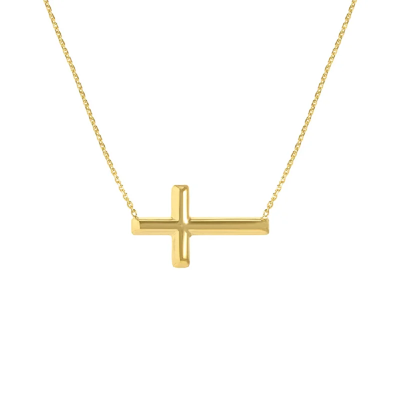 Slanted design necklaces-14k Gold Sideways Cross Necklace