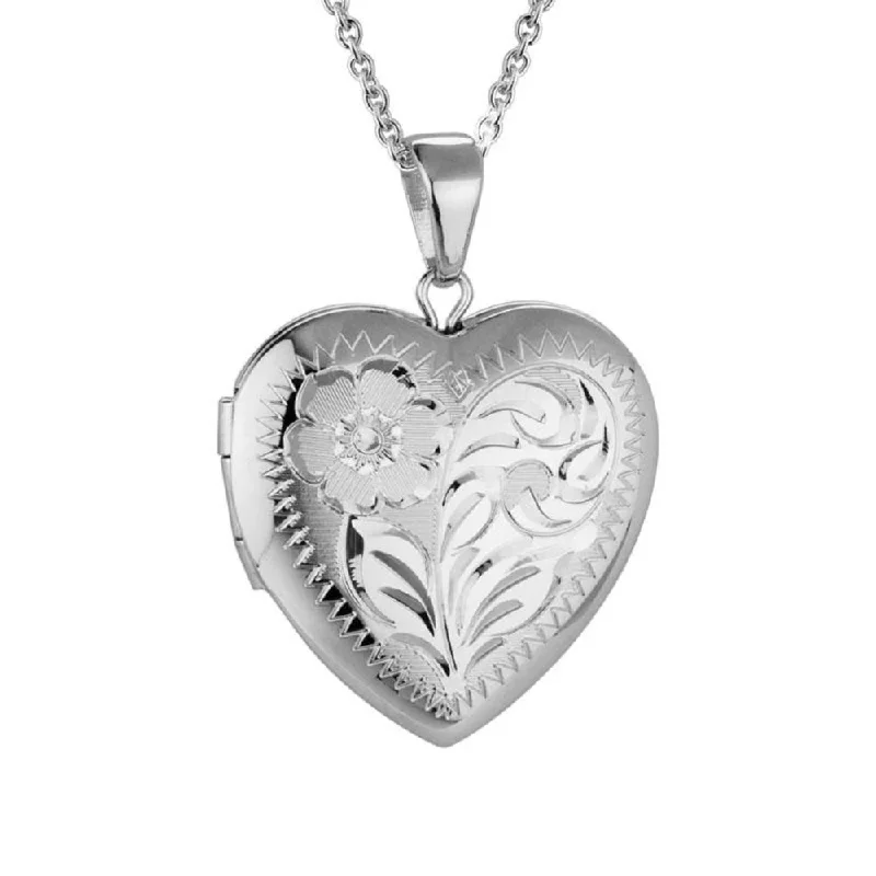 Ruby pendant necklaces-Sterling Silver Engraved Heart Locket Necklace