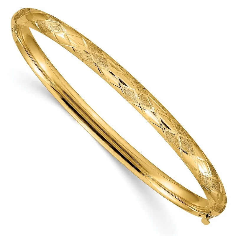 Fluid art bangles-Curata 14k Yellow Gold Satin Hollow Polished Fold-over No safety bar 4.75mm Sparkle-Cut Fancy Hinged Bangle Bracelet