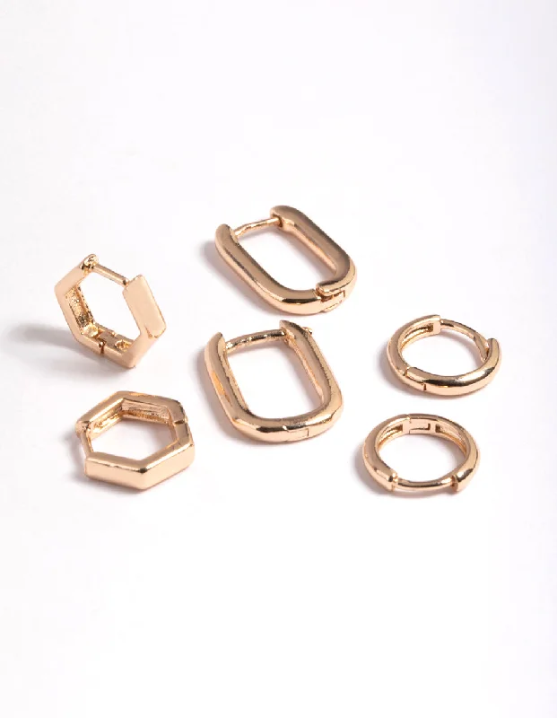 Astro charm earrings-Gold Mini Shaped Huggie Earrings Pack