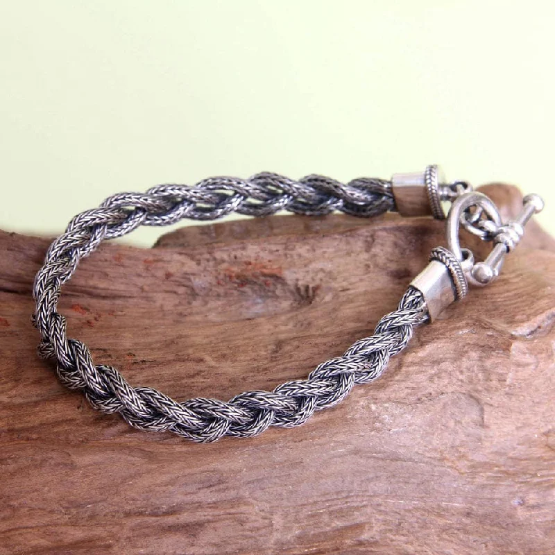 Tiny dot bangles-Handmade Sterling Silver Men's Naga Braid Bracelet (Indonesia)