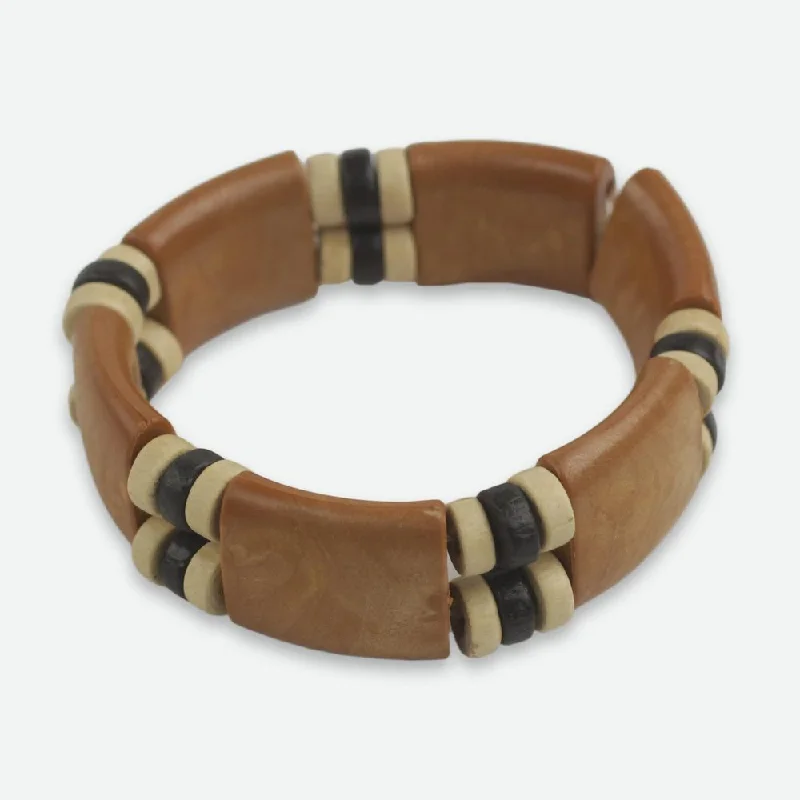 Old lock bangles-Handmade Sese Wood and Recycled Plastic 'Butterscotch' Bracelet (Ghana)