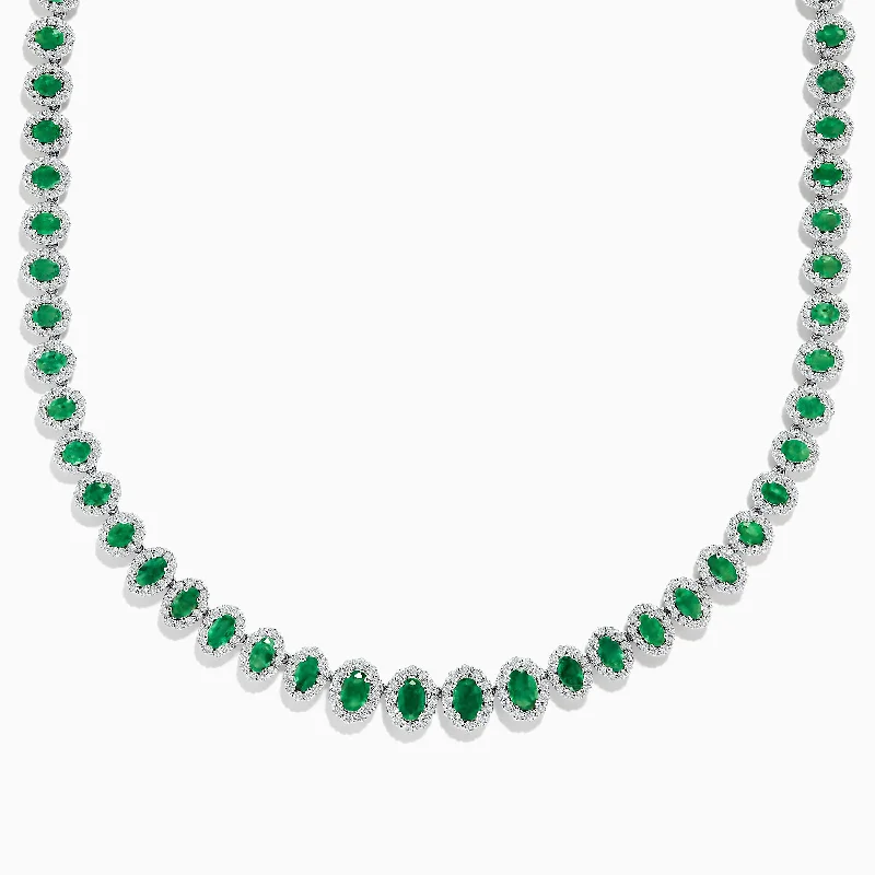 Aged silver necklaces-14K White Gold Emerald and Diamond Tennis Necklace