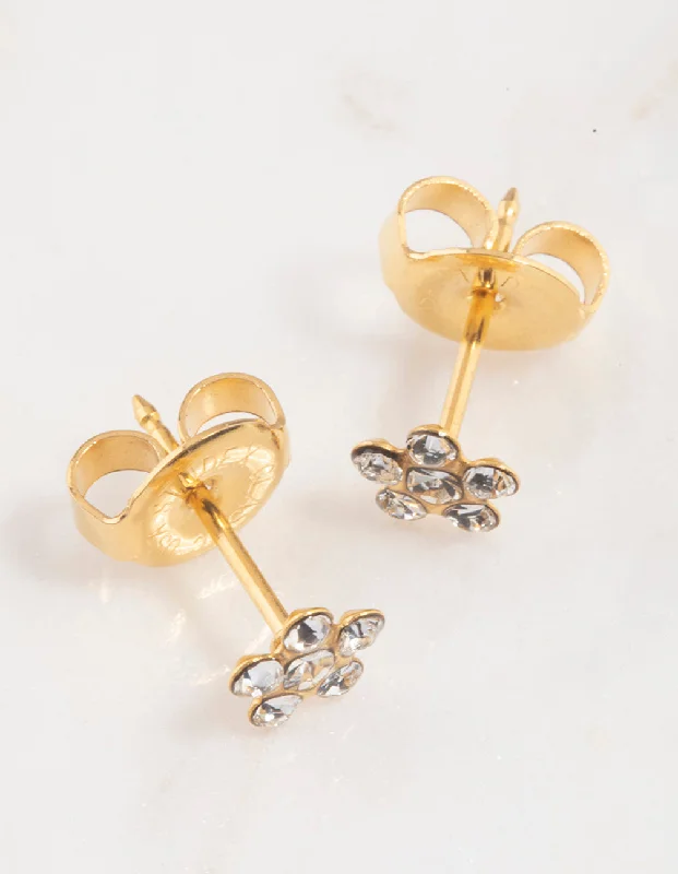 Wanderer weave earrings-Gold 24K Daisy Crystal Percing Stud