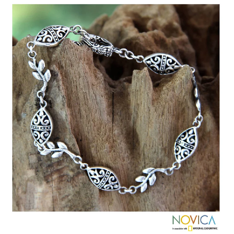 Stone stack bangles-Handmade Sterling Silver 'Denpasar Paradise' Bracelet (Indonesia)