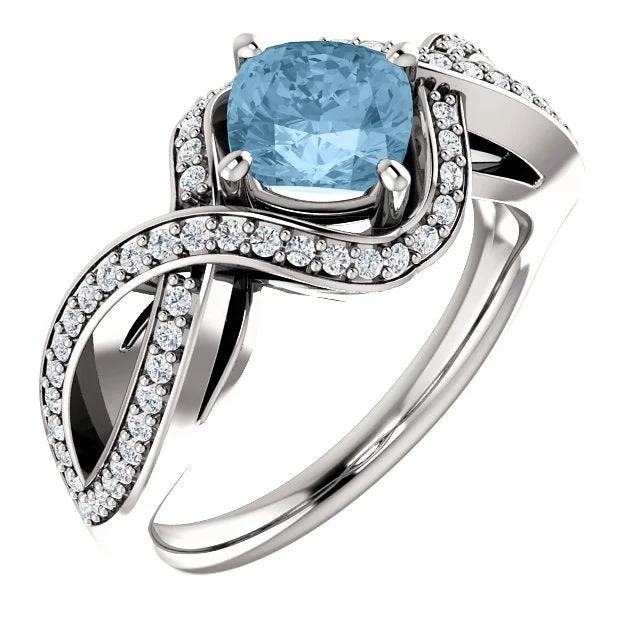 Vintage flair engagement rings-14KT GOLD 1.25 CT SKY BLUE TOPAZ & 1/3 CTW DIAMOND TWIST RING