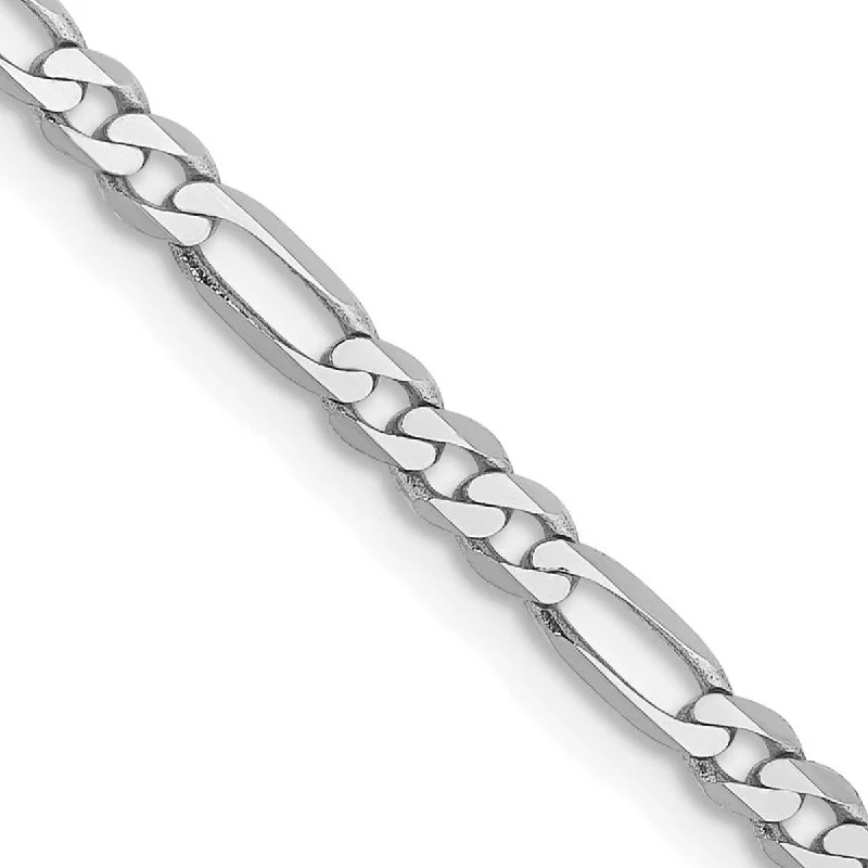 Flex cord bangles-Curata 14k White Gold Solid Polished 2.75mm Flat Figaro Chain Bracelet 7 Inch