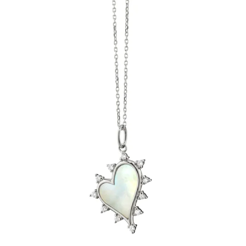 High bar necklaces-MRK Mother of Pearl Heart Necklace with White Sapphires