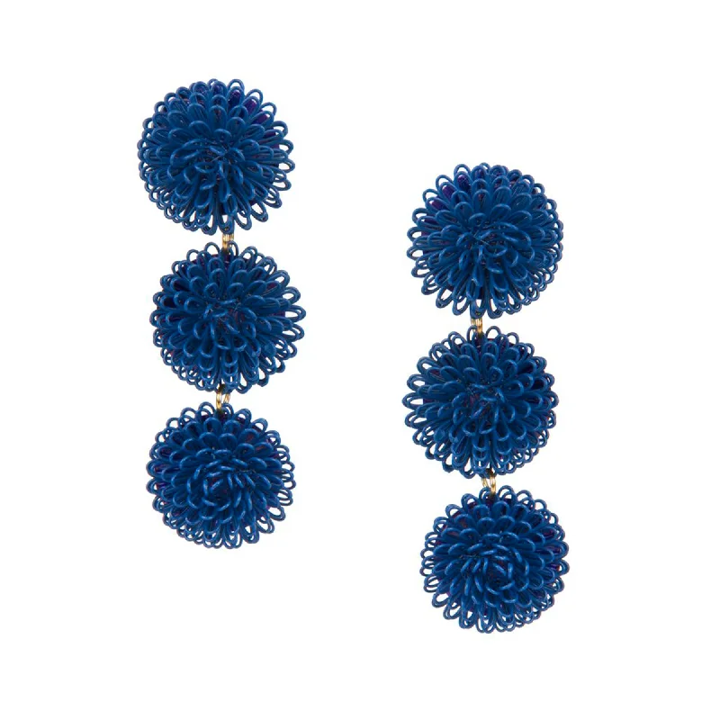 Flat badge earrings-Pompom Earrings - Navy Blue