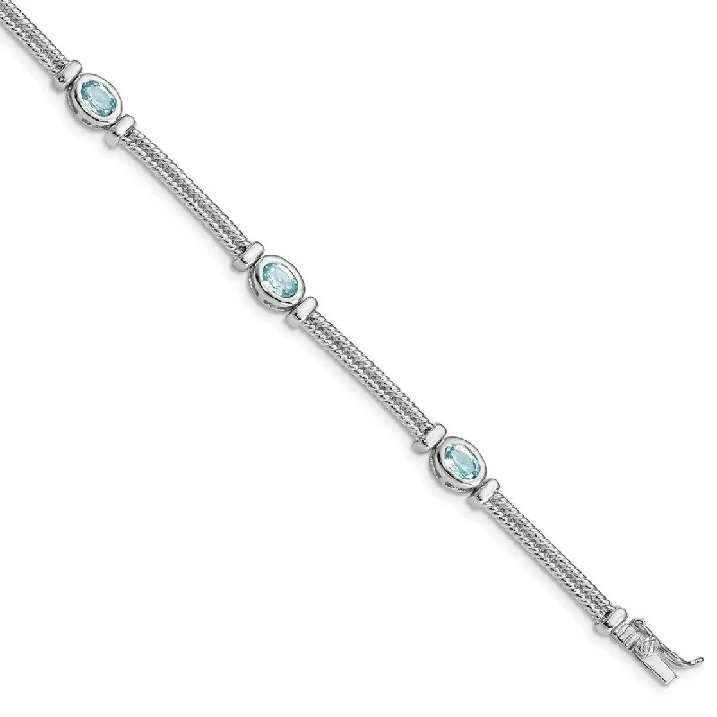 Old lock bangles-Curata 925 Sterling Silver Textured Polished Box Catch Closure Blue Topaz Bracelet 7 Inch Box Clasp