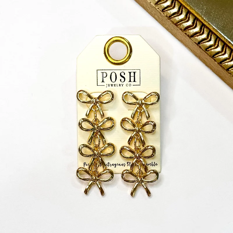 Small dot earrings-Posh by Pink Panache | Gilded Glamour Gold Tone Bow Dangle Earrings