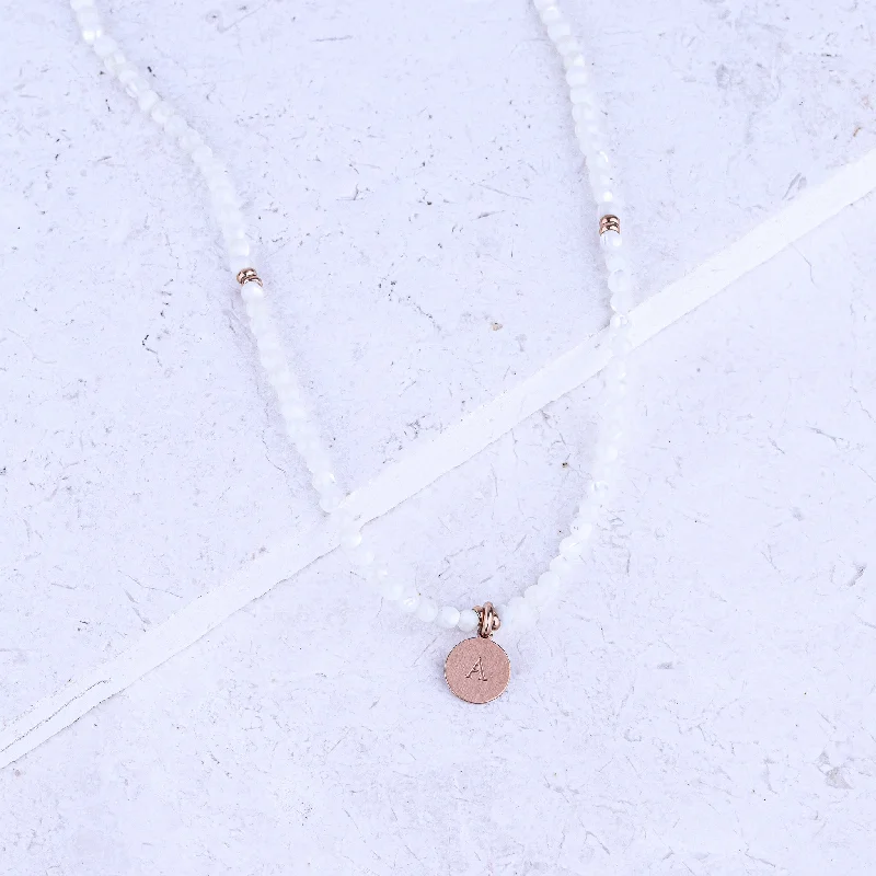 Half moon necklaces-MICRO GEMSTONE NECKLACE - MOTHER OF PEARL