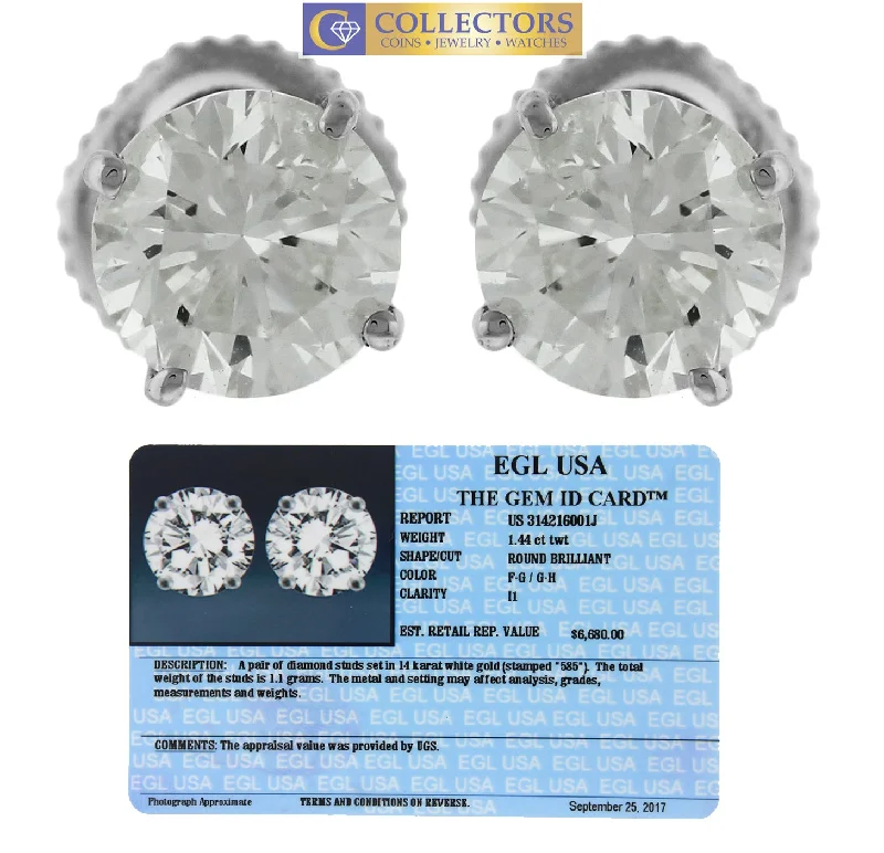 Vivid druzy earrings-$6,680 Vintage Estate 14K 585 White Gold 1.44ctw Diamond Stud Earrings EGL USA