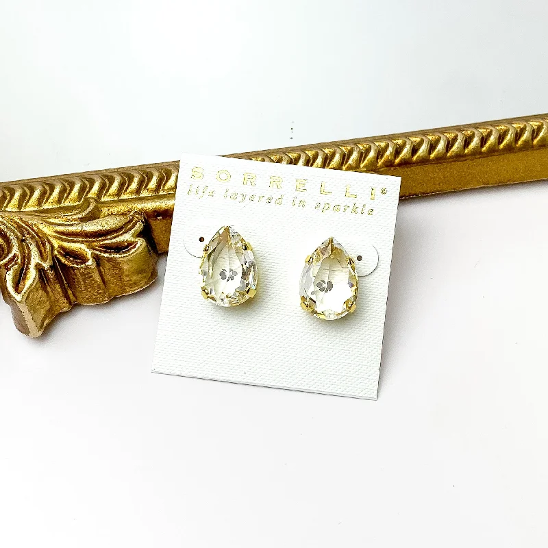 Quirky pair earrings-Sorrelli | Eileen Stud Earrings in Bright Gold Tone and Clear Crystals